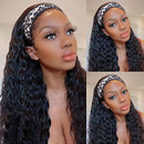 Human Hair Headband Wig Water Wave Quick Wear Wigs None Lace Front Wigs for Black Women Peruvian Virgin Hair Water Curly Wig-Glueless Full Enough Hair Wet and Wavy Wigs with Headbands(14inch) Vallbest