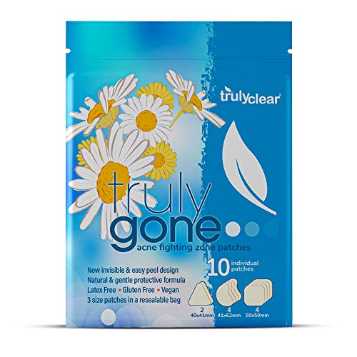 Truly Gone Acne Fighting Zone Patches, 100% Hydrocolloid Acne Patches to Heal Pimples Acne Scars and Whiteheads, Large Invisible Blemish Remover Stickers, Multiple Sizes and Shapes Truly Clear