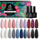 Beetles 20 Pcs Gel Nail Polish Kit, Modern Muse Collection Soak off Nail Gel Polish Nude Gray Nail Polish Pink Blue Glitter Gel Polish Starter Kit with Glossy & Matte Top Coat and Base Coat Christmas beetles Gel Polish
