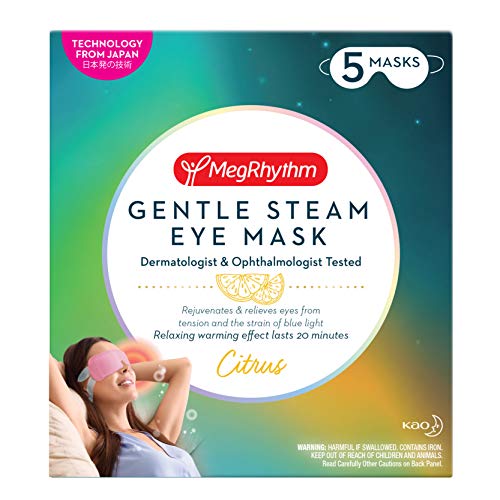 MegRhythm by Kao Gentle Steam Eye Mask, Citrus, Soothing Steam Eye Mask, Rejuvenates Eyes, Reduces Tension, 5 Count, Dermatologist and Ophthalmologist Tested MegRhythm
