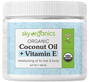 USDA Organic Coconut Oil with Vitamin E (16.9 oz Jar) Pure Vitamin E Infused Coconut Oi - Bio Coconut Oil for Hair and Skin, Coconut Oil Hair Mask Sky Organics