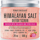 Himalayan Salt Body Scrub with Collagen and Stem Cells - Natural Exfoliating Salt Scrub & Body and Face Souffle helps with Moisturizing Skin, Acne, Cellulite, Dead Skin Scars, Wrinkles (20 oz) First Botany