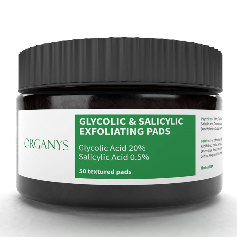 Glycolic Acid Exfoliating Pads With 20% Glycolic & 0.5% Salicylic Acid. Cleansing & Resurfacing Face Peel Wipes For Fine Lines Wrinkles Brightening Acne Scars Anti Aging Dark Spot Corrector By Organys Organys
