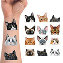 WIRESTER Temporary Tattoo Stickers for Girls Boys Kids Adults, Fake Tattoos on Face Hand Neck Wrist Party Favor Body Art, Tattoo Sheet 6 x 7.87 inch - Cat Designs (Tuxedo, Tabby Kitten, Ragdoll Cat) WIRESTER