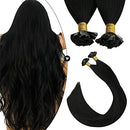 Ugeat Flat Tip Human Hair Extensions 22 Inch Off Black Hair Extensions Keratin Fusion Hair Extensions 50G