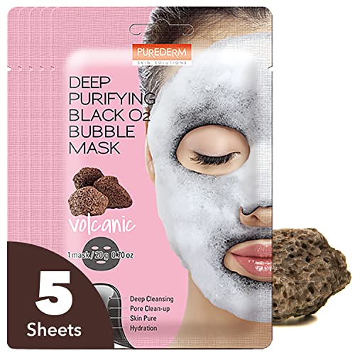 PUREDERM Volcanic Facial Mask Skin Care (10 Pack) - Korean Beauty Bubble Face Sheet Mask for Moisturizing and Hydrating - Rich Collagen and Botanical Extracts Soothe and Illuminate Your Skin Purederm