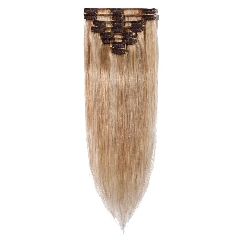20 Inch Clip in Hair Extensions Human Hair Thin Standard Weft 8 Pcs Clip on Human Hairpieces Highlighted Silky Straight Hair for Women Beauty Balayage