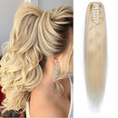 S-noilite Claw/Jaw Clip in Ponytail Extension Human Hair Blonde Ponytail Hair Extension Clip in Ponytail Hairpiece 100% Real Human Hair One Piece Straight 20 Inch (