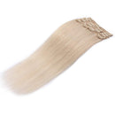 Hairro Clip in Hair Extensions 100% Human Hair Thin White Blonde 18 Inch Long Straight Human Hair Clip on Hairpieces 75g Machine Weft 8pcs 18 Clips for Women