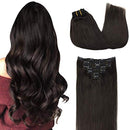 GOO GOO Human Hair Extensions Clip in Dark Brown 16 Inch 120g 7pcs Remy Clip in Hair Extensions Straight Real Natural Hair GOO GOO