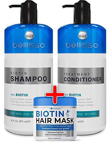 Biotin Shampoo and Conditioner and Hair Mask for Hair Growth - Thickening Anti Hair Loss Shampoo Treatment - Regrowth Shampoo & Conditioner & Hair Mask for Dry Normal Oily & Color Treated Hair BELLISSO