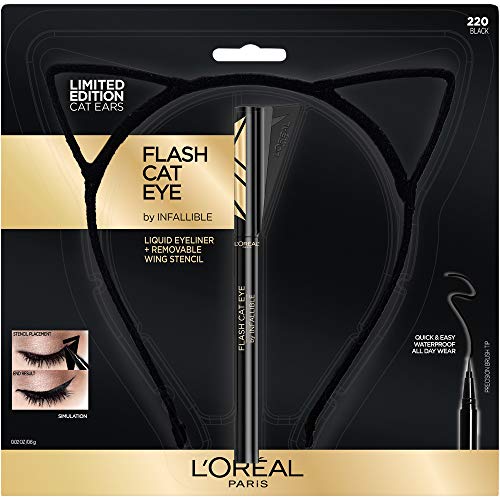 L'Oreal Paris Cosmetics Halloween Makeup Kit, Infallible Flash Cat Liquid Brush Tip Eyeliner With Limited Edition Cat Ear Headband, Black L'Oreal Paris