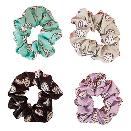Happie Hare Scrunchies - Cotton Rounds Elastic Hair Bands - Scrunchy Hair Ties - Girls Hair Accessories - Gifts for Women (4 Pack, Volleyball Sport Scrunchie) Happie Hare