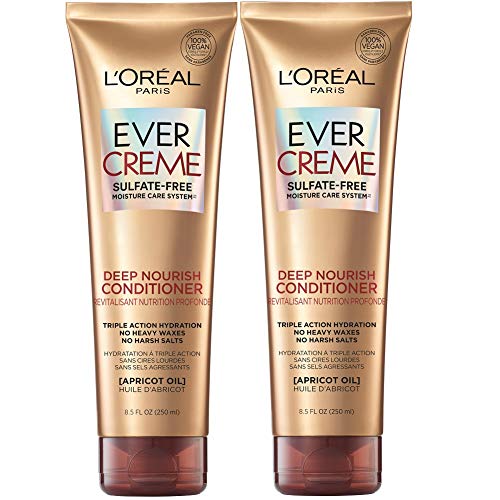 L'Oreal Paris EverCreme Sulfate Free Conditioner for Dry Hair, Triple Action Hydration for Dry, Brittle or Color Treated Hair, with Apricot Oil, 8.5 Fl; Oz (Pack of 2) (Packaging May Vary) L'Oreal Paris