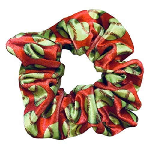Softball Scrunchie, Softball Hair Accessories, Girls Softball Premium Velvet Scrunchie, Gift for Softball Player and Softball Teams (Red) Infinity Collection