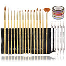 Beaute Galleria Bundle 50 Pieces Nail Art Tool Kit with Pouch - 5 Pieces Dotting Tool Marbleizing Pen (10 Sizes), 15 Pieces Acrylic Gel Detailing Painting Brushes Liners, 30 Pieces Striping Tapes BEAUTÉ GALLERIA