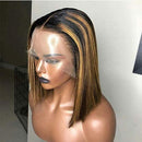 Highlight 4-27 Short Bob Lace Front Wigs Human Hair Pre Plucked 13x6 Deep Middle Part 150% Density Brazilian Remy Hair Wigs With Baby Hair Natural Hairline Bleached Knots (12inch) RULINDA