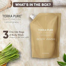 Terra Pure Spa Collection 1 Liter Body Wash Refill Bag For Soap Dispensers | Bulk Toiletries for Vacation Rentals, and Home Bathroom Showers | Green Tea Lemongrass | Set of 3 Infinity Warehouse