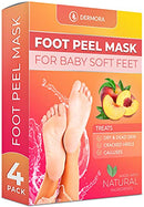 Foot Peel Mask - Peach - For Cracked Heels, Dead Skin & Calluses - Makes Your Feet Silky Soft - Removes & Repairs Rough Heels, Dry Toe Skin - Exfoliating Peeling Treatment (4 Pack) DERMORA