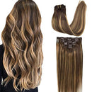GOO GOO Clip in Hair Extensions Human Hair Ombre Chocolate Brown to Honey Blonde 18 Inch 120g 7pcs Remy Hair Extensions Clip in Real Hair Extensions Straight GOO GOO Store