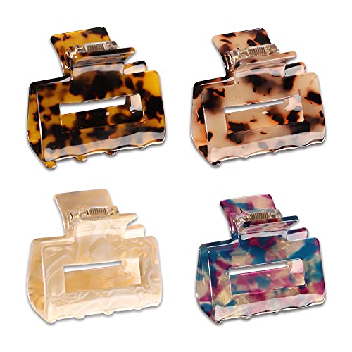 MagicSky 4PCS Hair Claw Clips, Acrylic Hair Banana Barrettes, Celluloid French Butterfly Jaw Clips, Tortoise Shell Grip Pin Teeth Clamp -Leopard print Stylish Hair Accessories for Women Girls Magicsky