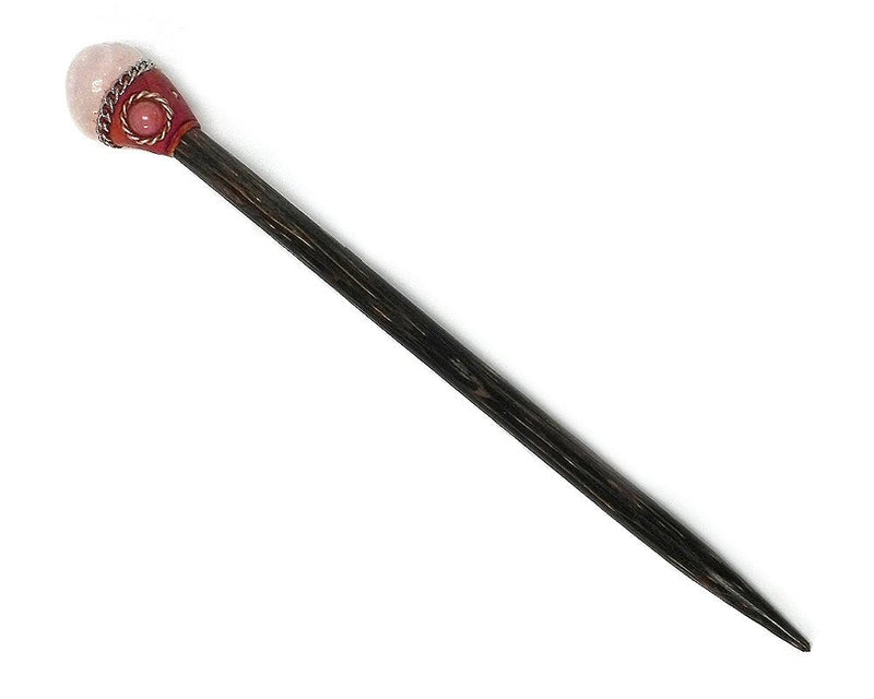Natural Tumbled Healing Gemstone Crystal Chonta Wooden Hair Stick Pin - Womens Fashion Handmade Gifts Boho Reiki Accessories (Pink Rose Quartz) Mia Jewel Shop