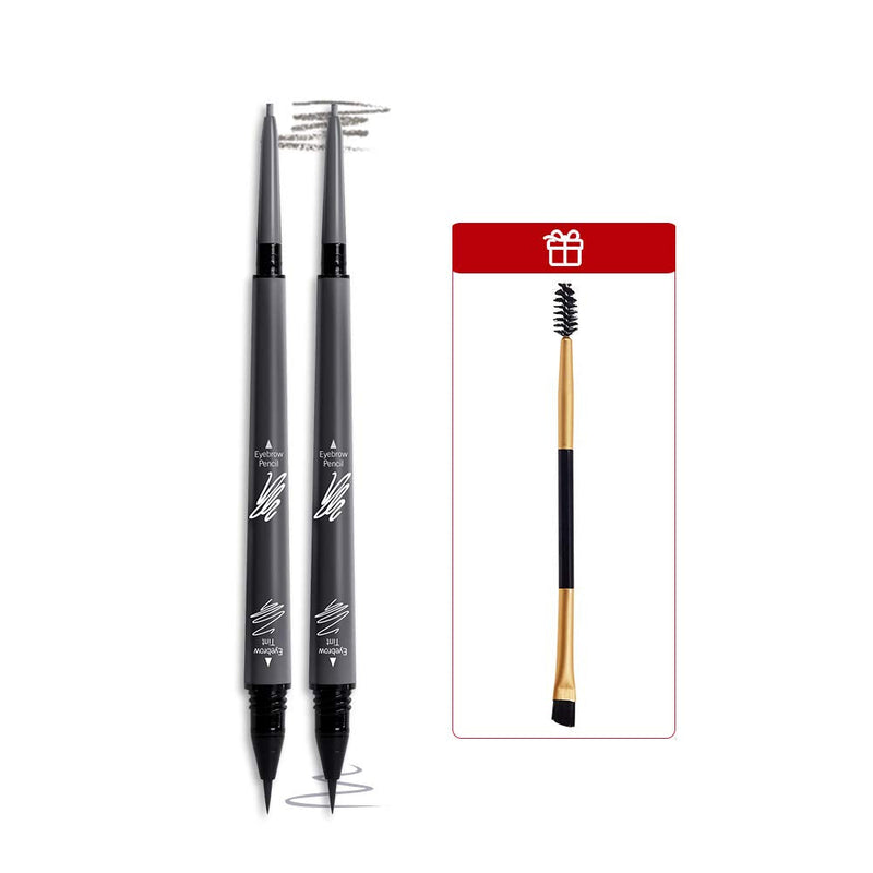 Music Flower Eyebrow Pencil Tint 1.5mm Ultra-Fine Microblading Pen 24h Long-lasting with Eyebrow Brush (Pack of 2, Dark grey+Soft grey) Music Flower Store