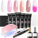 Modelones Poly Extension Gel Nail Kit - Builder Nail Enhancement Gel 6 Colors Pink Nude All In One Kit with Nail Lamp Base Top Coat Set Acrylic Design Salon Valentines Nail Art modelones