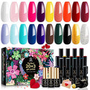 MEFA 23 Pcs Gel Nail Polish Set Kit with Nice Box, with Glossy & Matte Top and Base Coat, Black White Gold Basic Collection with Classic Colors Valentine's Day Gift for Starter Manicure Nail Art Salon MEFA