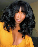 Body Wave Human Hair Wigs with Bangs 100% Brazilian Virgin Human Hair Wigs 130% Density None Lace Front Wigs Glueless Remy Human Hair for Black Women Natural Color Wig 14 inch Beafay Hair