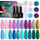 Beetles Gel Nail Polish Kit, Mermaid 20 Colors Soak Off Gel Polish Starter Kit with 1 Base Coat 1 Glossy & 1 Matte Top Coat 3 Nail Brushes 6 Colors Glitter 1 Mermaid Nail Stickers Holiday Gifts Set beetles Gel Polish