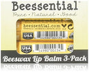 Beessential All Natural Lip Balm, Honey, 3 Pack | For Dry and Chapped Lips, Great For Men, Women, and Children, Moisturizing Beeswax, Coconut, Shea and Cupuacu Butter Beessential