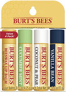 Lip Balm, Burt's Bees Moisturizing Lip Care Valentine's Gift for Men & Women, 100% Natural, Original Beeswax, Cucumber Mint, Coconut & Pear, Vanilla Bean with Beeswax & Fruit Extracts (4 Pack) Burt's Bees