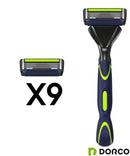 DORCO Pace 6 Sport System - Six Blade Razor System with Trimmer and Pivoting Head - 9 Pack (1 Handle + 9 Cartridges) DORCO