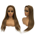 Long Human Hair Wigs 150% Density 13X4X1 Lace Front Straight Hair Wig Ombre Balayage Highlight Medium Brown With Strawberry Blonde Wig Pre Plucked Bleached Knots 24 Inches Biena Store