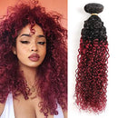 Ombre Burgundy Brazilian Curly Hair 1 Bundle, 100% Unprocessed Human Hair Bundle Deals Black to Dark Red Kinky Curly Hair Extensions 1B 99J Ombre Hair (22") ALISFEEL