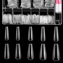 Beetles Long Coffin Fake Nail Tips - 500Pcs Acrylic Press on Nails Clear Artificial False Nails with Nail Glues for Acrylic Nail/Dip Powder Nails/Poly Nail Extension Gel Nail Art DIY Home beetles Gel Polish