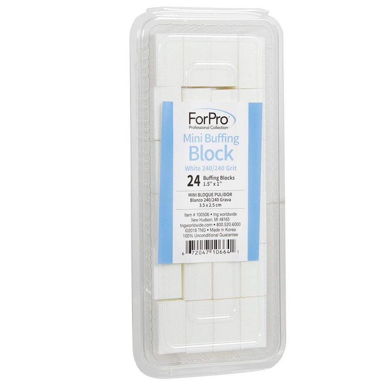 ForPro Mini Buffing Block, White, 240/240 Grit, Double-Sided Manicure and Pedicure Nail Buffer, 1.5” L x 1” W x 0.5” H, 24-Count ForPro Professional Collection