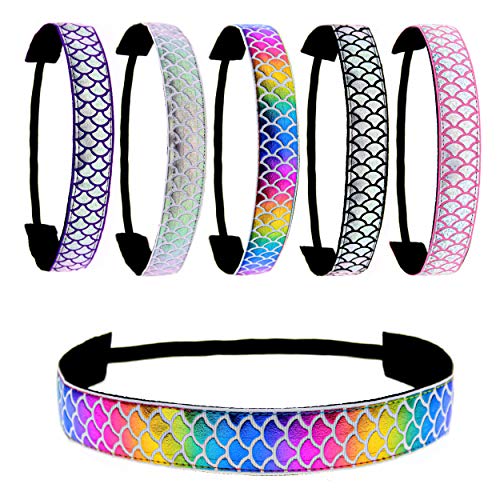 FROG SAC 6 PCS Mermaid Elastic Headbands for Girls, Adjustable Non Slip Headband Hair Accessories for Kids, Stretch No Slip Head Bands for Preteen, Girl Mermaids Birthday Party Favors FROG SAC