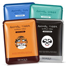 BIOAQUA Face Mask Sheet Enriched with Natural Serum for Radiant and Nourished Skin At Home Spa Moisturizing Facial with Fun Animal Characters: Panda Tiger Sheep Dog (4 Sheets Variety Pack) BIOAQUA