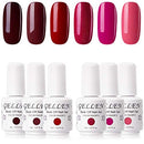 Gellen Gel Nail Polish Set - Glamour Reds Magenta Maroon Trend Nail Gel 6 Colors - Soak Off Gel Polish Nail Art Home Gel Manicure Kit GELLEN