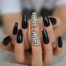 CoolNail Glossy Pure Black Coffin Stiletto False Nail Tips 3D AB Diamond Acrylic Ballerina UV Press On Fake Nails 1 Sheet Sticker Tape Coolnail