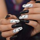 CoolNail 28pcs Glossy Ballerina Coffin Long Fake Nail White Black Gradient Marble Black Pre Design Full Cover Press on False Nail Art Tips Coolnail