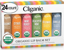Cliganic USDA Organic Lip Balm Set (4 Packs of 6 Tubes), 100% Natural Moisturizer for Cracked & Dry Lips Cliganic