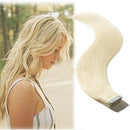 Tape in Human Hair Extensions Platinum Blonde 20pcs 30g for Highlighted 12 inch Long Remy Hair Seamless Double Sided Tape on Rooted Skin Weft for Women 12inch