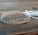 BABEYOND Bridal Headpiece Rhinestone Wedding Headband Pearl Vintage Wedding Hair Bands for Brides with Lace Ribbon (White Beads) BABEYOND