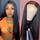 Straight Lace Front Wigs Human Hair 180% Density 4x4 Lace Closure Wig Brazilian Remy Hair Bone Straight lace Front Wigs for Black Women Knots Bleached Pre Plucked Natural Black Color 22 Inch Domiso