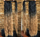 20" 22" 24" Long One Piece Straight Curly Wavy Clip in Wrap around Ombre Ponytail Hairpieces (24" Curly-Black/dark blonde(120g)) DevaLook Hair Extension