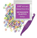 3/16 Inch Orthodontic Elastic Rubber Bands, 100 Pack, Neon, Medium 3.5 Ounce Small Rubberbands Dreadlocks Hair Braids Fix Tooth Gap, Free Elastic Placer for Braces Prairie Horse Supply
