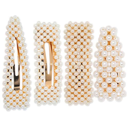 IoYoI 4 Pcs Pearl Hair Clips for Women Girls Fashion Sweet Artificial Pearl Alligator Clips Barrettes Bobby Pins Snap Clips Decorative Hair Accessories for Party Wedding Daily Applies IoYoI